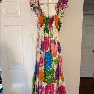 MILLE Smocked Ruffle-Strap Floral Maxi Dress in Multicolor